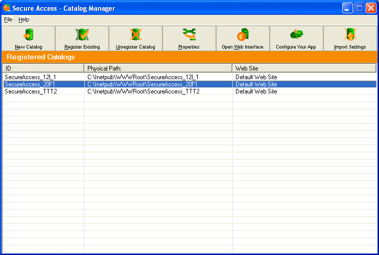 Catalog Manager main screen